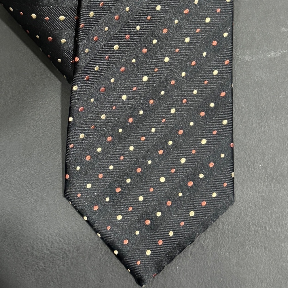 Charvet Tie - Black, w/ Cream & Rust/Burnt Orange Dots 100% Silk Made in France